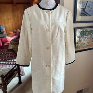 TALBOTS Cream Navy Tweed Nautical Long Spring Summer Coat - 14